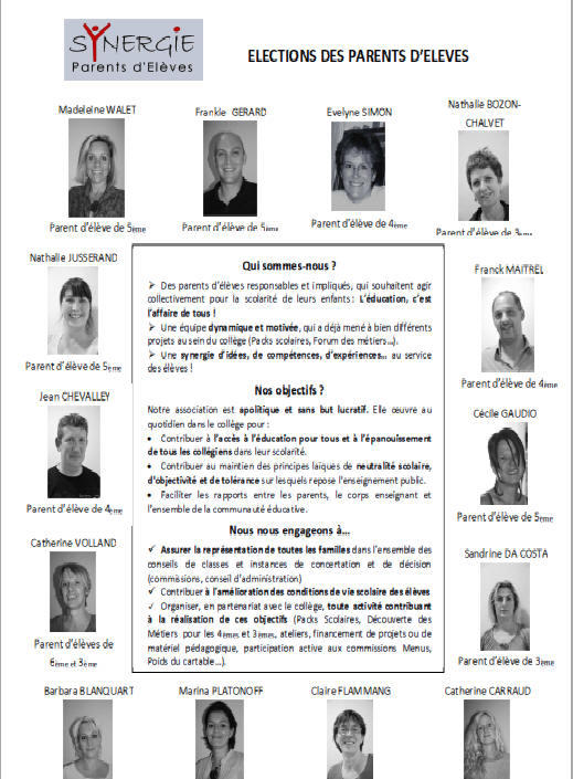 Membres de l'association SYNERGIE Parentsd'Elves de Douvaine 2011-2012